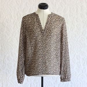 🥳 Closet Clear Out!! Cheetah Leopard Print V-Neck Long Sleeve Sheer Blouse